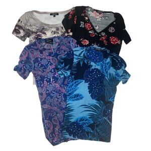y2k Karen Kane size small lot of four short sleeve shirts mesh floral 90s mix ar